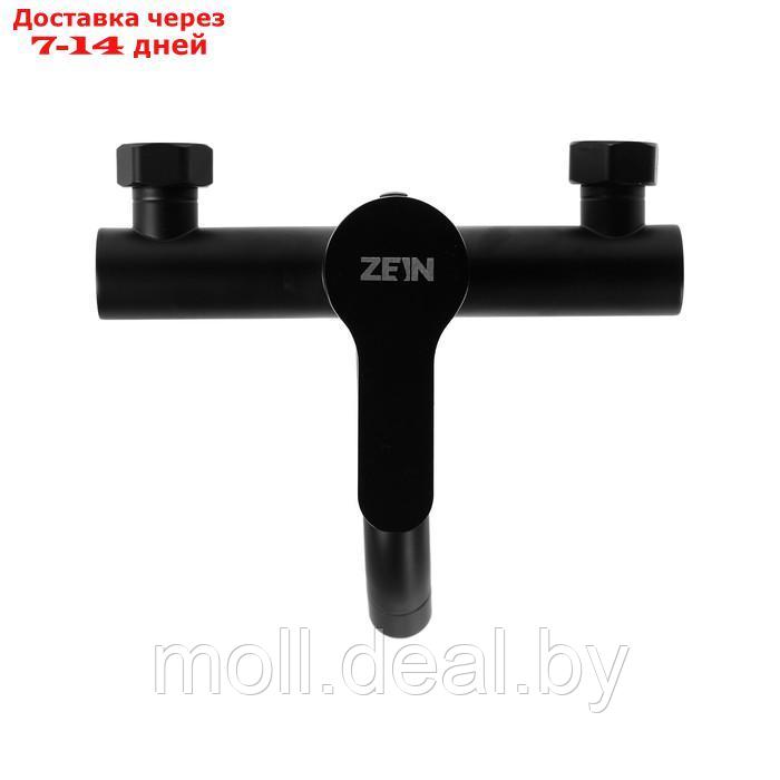 Смеситель для ванны ZEIN Z3491, изогнутый излив, душевой набор, нержавеющая сталь, черный - фото 4 - id-p220929117