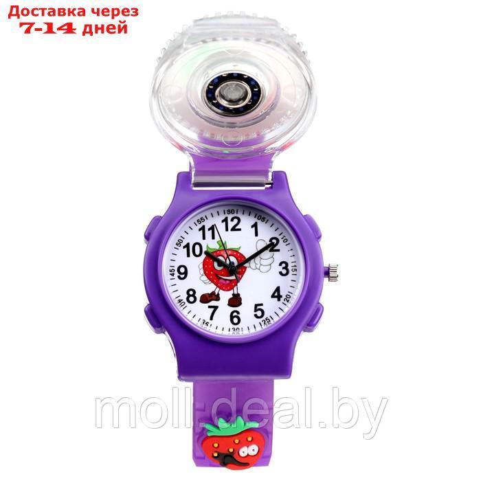 Часы наручные детские, "Клубника", d-3,5 см, ремешок силикон l-21,5 см, с подсветкой - фото 1 - id-p220927295