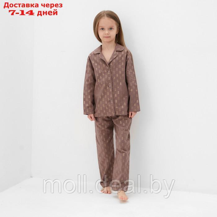 Пижама детская из фланели (рубашка, брюки) KAFTAN "Ананасы", размер 134-140, кофейный - фото 1 - id-p220928488