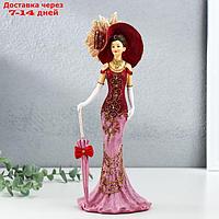 Сувенир полистоун "Леди в розовом платье, в шляпе, с зонтом" 11,5х9,5х28,5 см