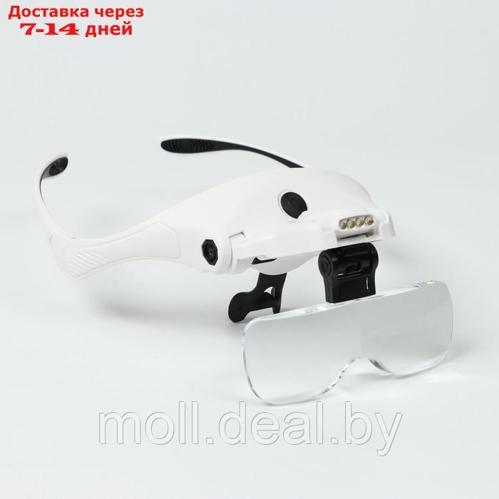 Лупа налобная (очки), 5 линз в комплекте, подсветка, индикатор заряда - фото 2 - id-p220929558