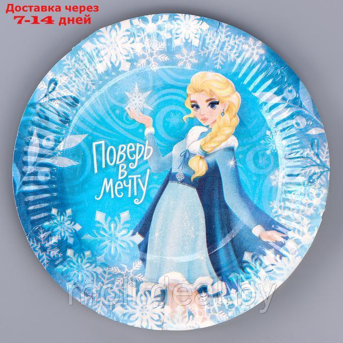 Набор бумажной посуды декор "Холодная принцесса", 6 тарелок, 6 стаканов, 1 гирлянда, декор - фото 4 - id-p220928589