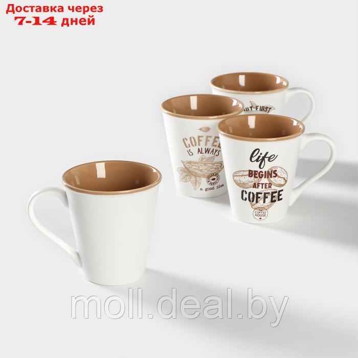 Набор кружек фарфоровых Доляна "Вкусный кофе", 4 предмета: 340 мл, цвет коричневый - фото 3 - id-p220929736
