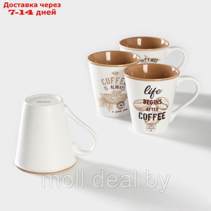 Набор кружек фарфоровых Доляна "Вкусный кофе", 4 предмета: 340 мл, цвет коричневый - фото 4 - id-p220929736