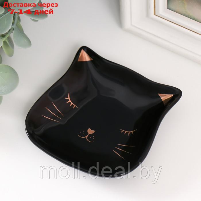Сувенир керамика подставка под кольца "Довольная мордочка чёрного кота" 8х10х1,2 см - фото 1 - id-p220928748