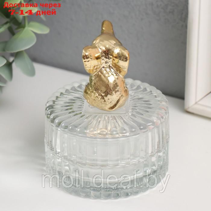 Шкатулка стекло, керамика "Золотой слонёнок" 7,8х7,8х9 см - фото 3 - id-p220927871