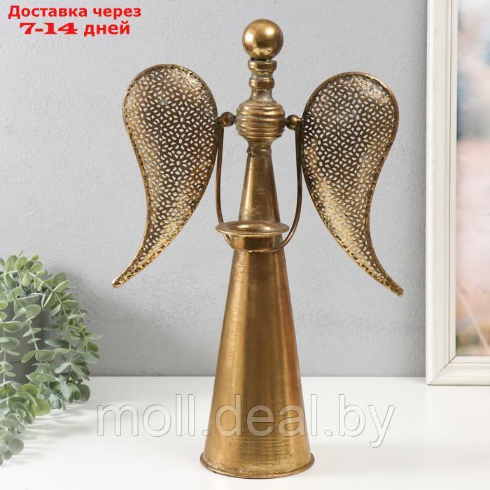 Подсвечник металл на 1 свечу "Ангел" состаренное золото 28х14,5х45 см
