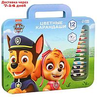 Карандаши цветные 12 цветов в пенале "Щенячий патруль", Paw Patrol