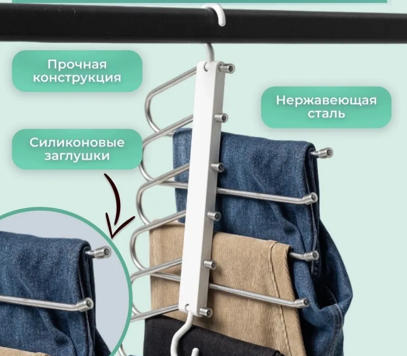 Многоуровневая вешалка - органайзер для брюк, юбок 5в1 Trouser Rack / Вешалка - плечики - фото 8 - id-p220958524