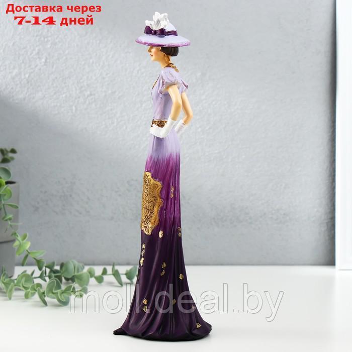 Сувенир полистоун "Леди в сиренево-фиолетовом платье, в шляпке, с клатчем" 9,5х9х32 см - фото 4 - id-p220929488