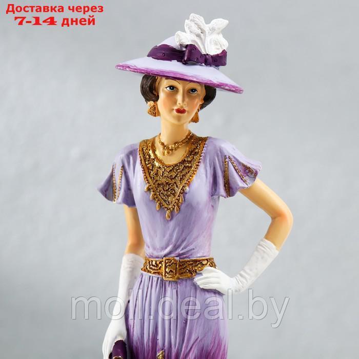Сувенир полистоун "Леди в сиренево-фиолетовом платье, в шляпке, с клатчем" 9,5х9х32 см - фото 6 - id-p220929488