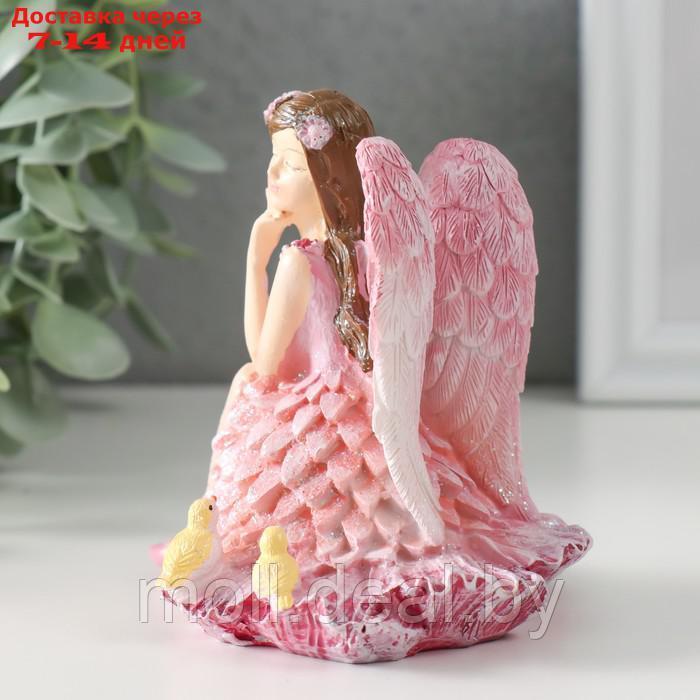 Сувенир полистоун "Девочка-ангел в розовом платье с птичками" розовые крылья 10х8,5х10 см - фото 2 - id-p220929510