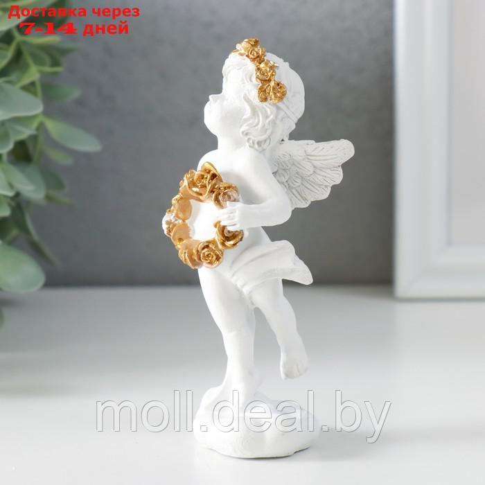 Сувенир полистоун "Белоснежный ангел с венком из золотых роз" 5х4,5х12 см - фото 4 - id-p220929519