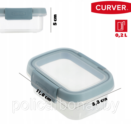 Контейнер пищевой прямоугольный Foodkeeper rectangular 0,2L, Прозрчный/ голубой - фото 9 - id-p220957350