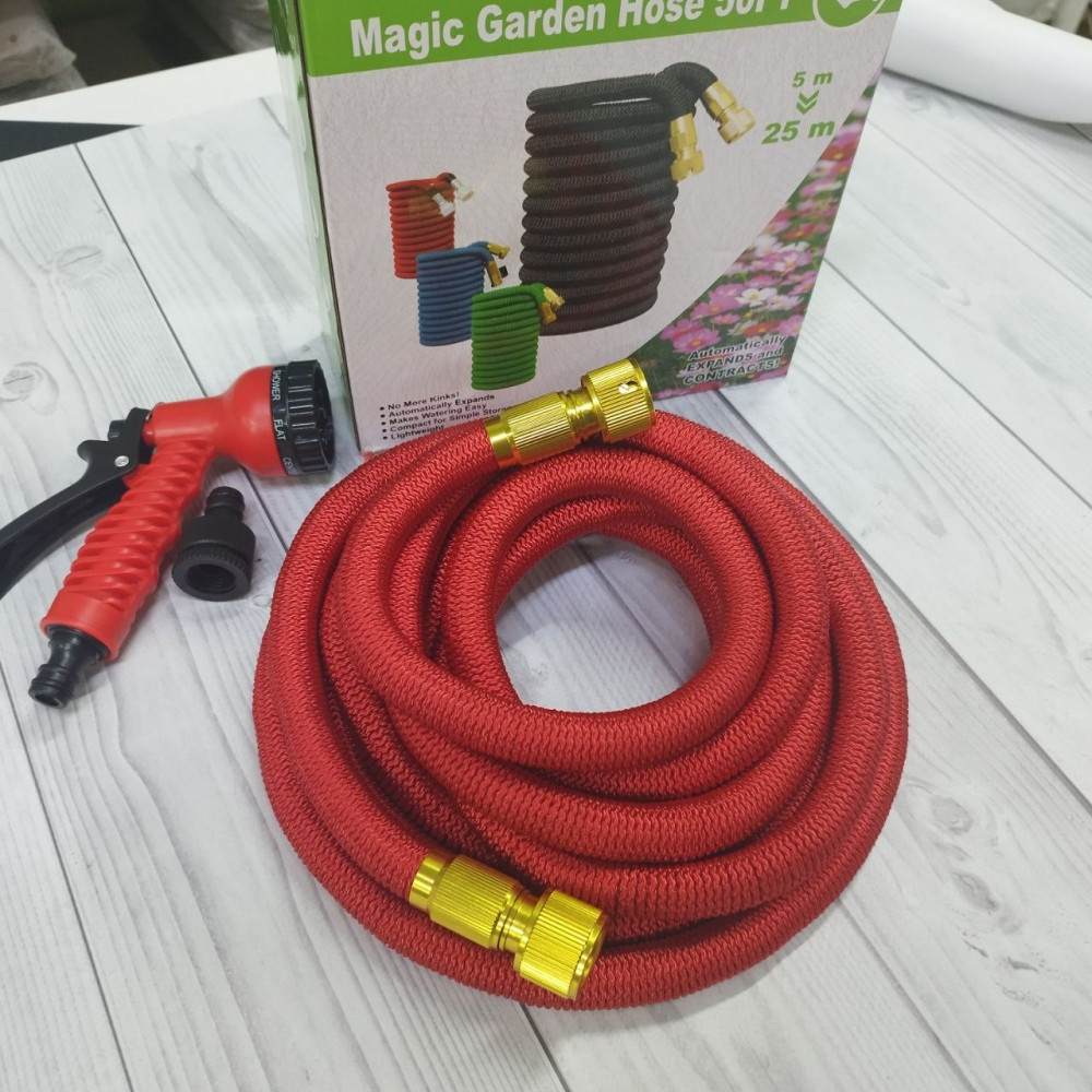 Шланг - чудо для полива саморасширяемый с пульверизатором Magic Garden Hose 50 FT (5m - 25m), 25м, КРАСНЫЙ / - фото 8 - id-p216372959