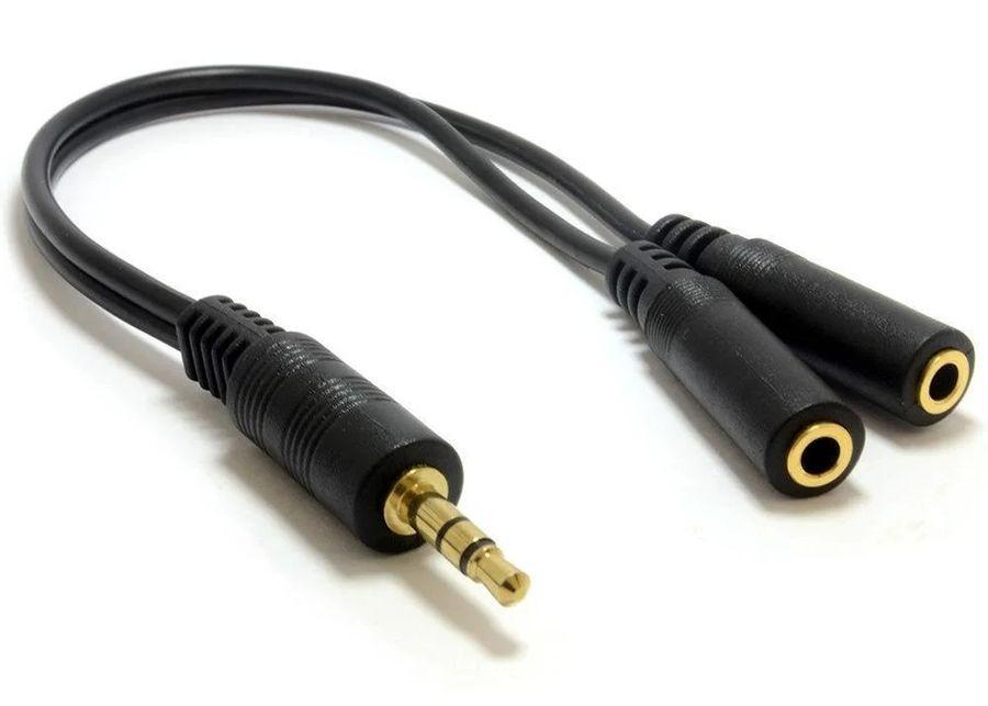 Кабель - разветвитель jack 3.5mm (AUX) - 2x jack 3.5mm (AUX), папа-мама, 0,2 метра, черный