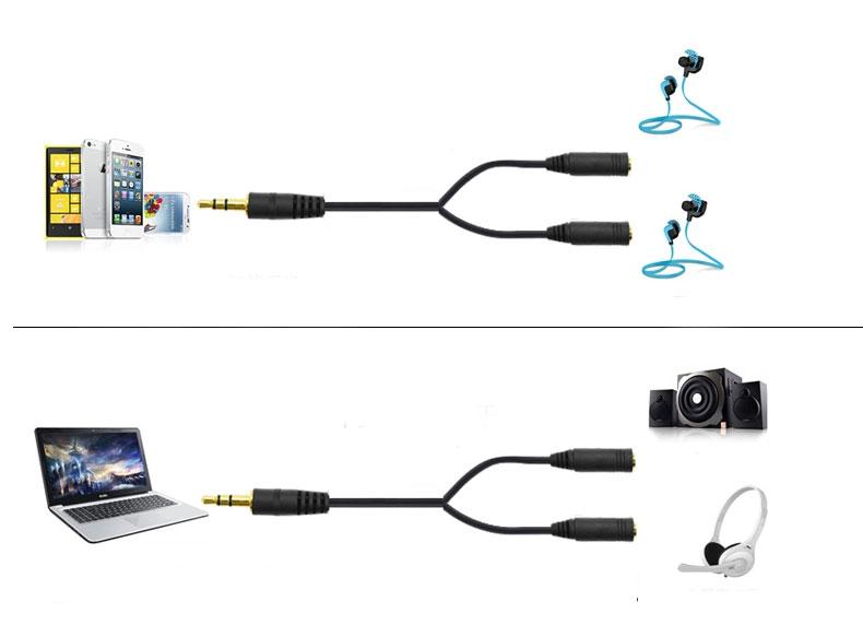 Кабель - разветвитель jack 3.5mm (AUX) - 2x jack 3.5mm (AUX), папа-мама, 0,2 метра, черный - фото 2 - id-p220972094