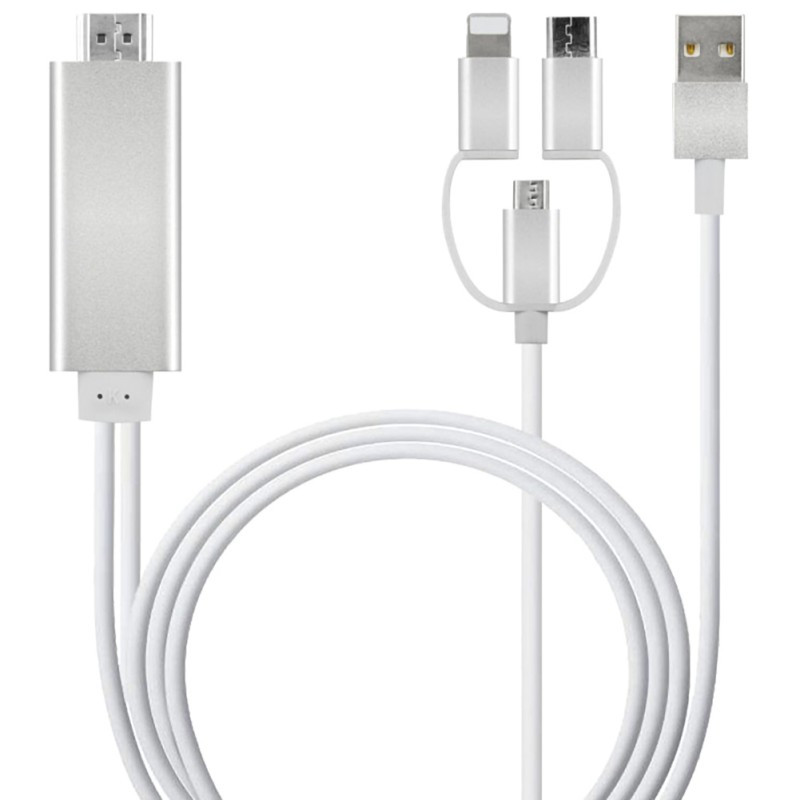 Кабель HDMI - MicroUSB - USB3.1 Type-C - Lightning для подключения смартфона к TV, 1,8 метра - фото 1 - id-p220972129