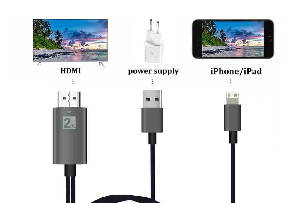 Кабель HDMI 2K - Lightning для подключения смартфона к телевизору, 1,8 метра - фото 2 - id-p220972200