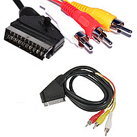 Кабель 3x RCA (AV) - SCART, папа-папа, 1,5 метра, вход-выход, черный