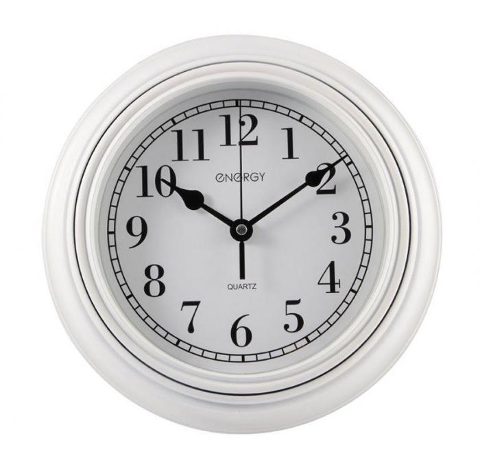 Настенные круглые часы стрелки кварцевые ENERGY ЕС-141  интерьерные оригинальные для спальни дома белые