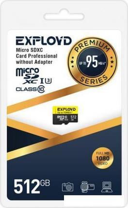 Карта памяти Exployd Premium Series microSDXC 512GB EX512GCSDXC10UHS-1-ELU3 (с адаптером), фото 2