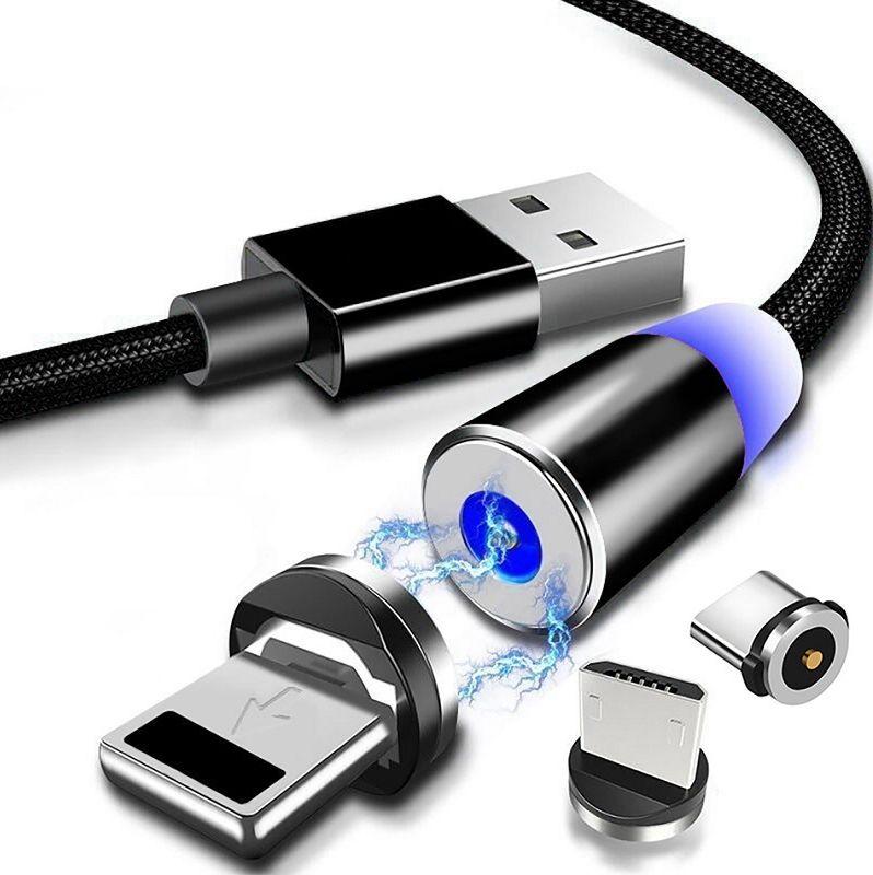 Зарядный магнитный USB кабель, 2.1А, 1м, черный - фото 1 - id-p220975741