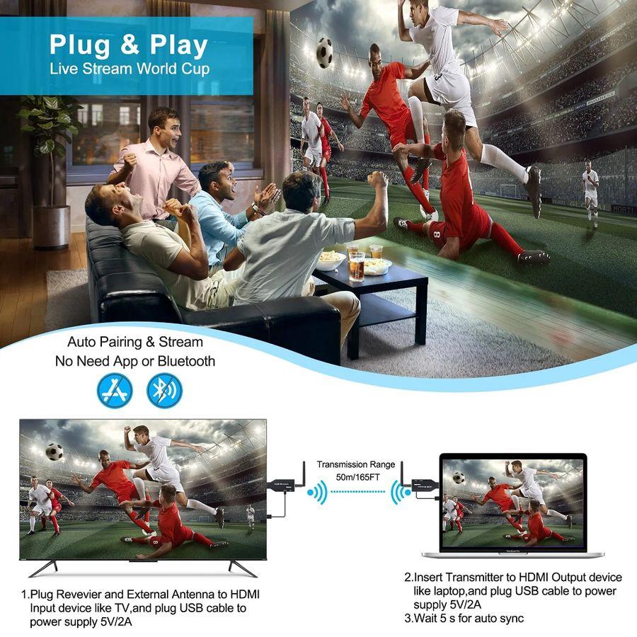 Удлинитель сигнала HDMI по Wi-Fi до 50 метров, активный, FullHD 1080p, комплект 1 передатчик + 4 приемника, - фото 4 - id-p220975809