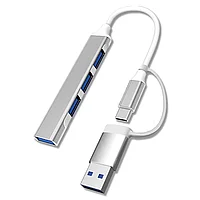 Адаптер - хаб USB3.0 Type-A/USB3.1 Type-C на USB3.0 - 3x USB2.0, серебро