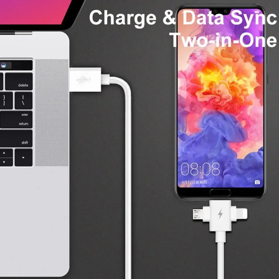 Универсальный зарядный кабель 3-в-1 USB Type-C - Lightning - MicroUSB, 3.1А, 1 метр, белый - фото 4 - id-p220975927