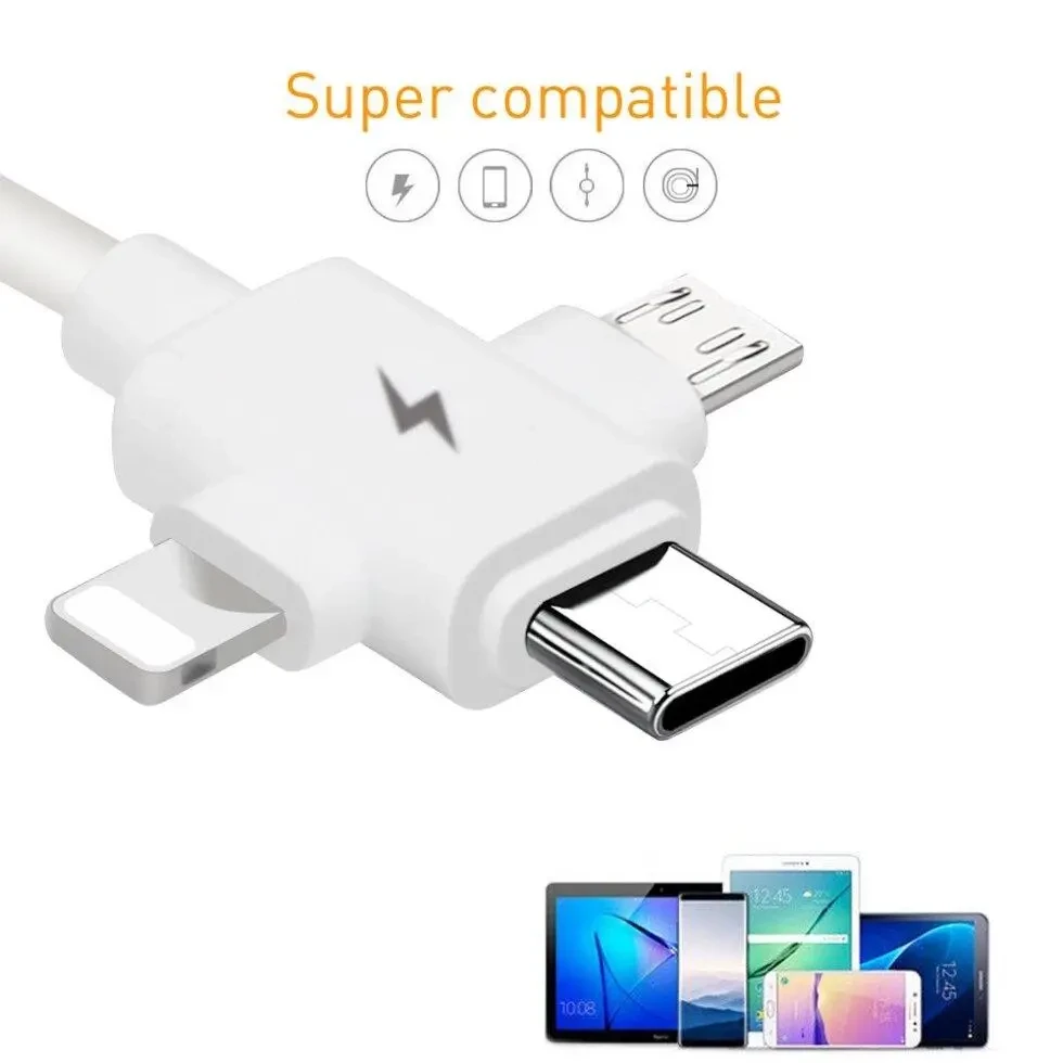 Универсальный зарядный кабель 3-в-1 USB Type-C - Lightning - MicroUSB, 2А, 1.5 метра, белый - фото 2 - id-p220975946