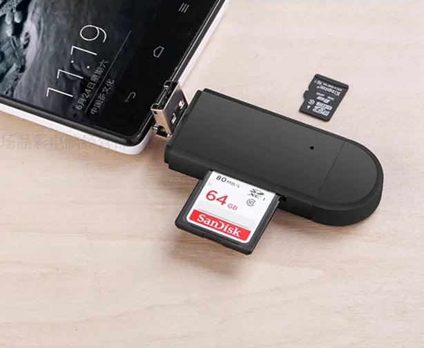Картридер TF/SD - адаптер для карт памяти - USB Type-C - MicroUSB - USB2.0, черный - фото 4 - id-p220976042