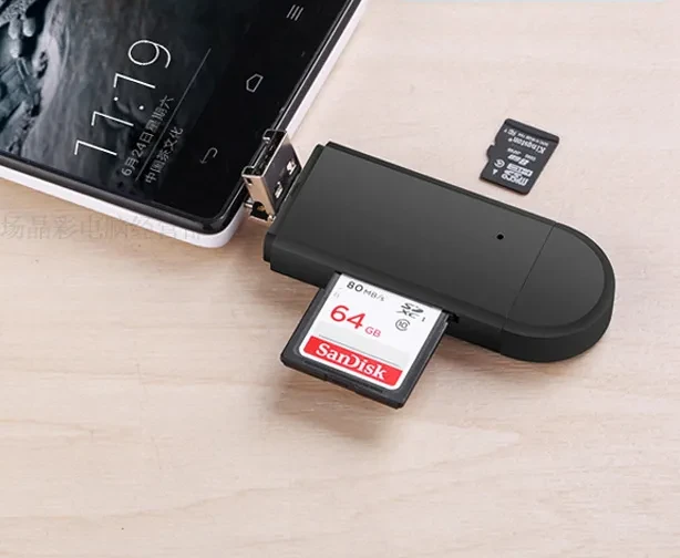 Картридер TF/SD - адаптер для карт памяти - USB Type-C - MicroUSB - USB2.0, черный - фото 4 - id-p220976091