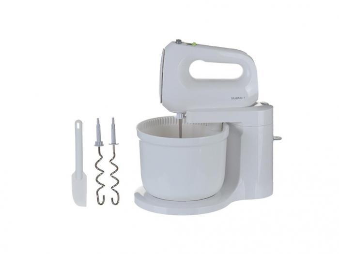 Миксер бытовой электрический кухонный с чашей ручной настольный погружной для взбивания крема белый - фото 1 - id-p220922982