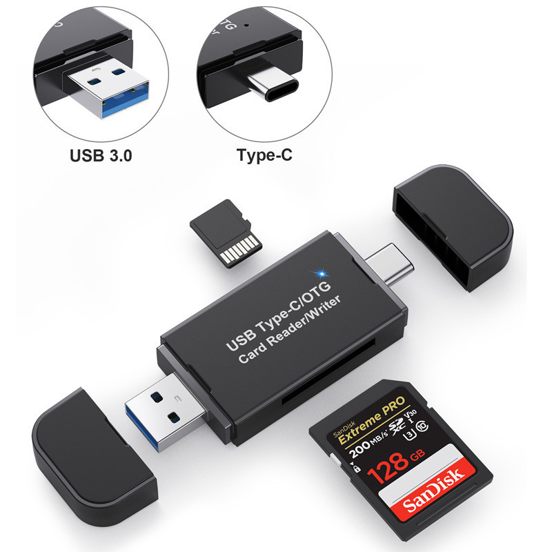 Картридер TF/SD - адаптер для карт памяти - USB3.1 Type-C - USB3.0, черный - фото 2 - id-p220976094
