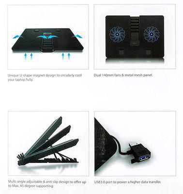Подставка для ноутбука DeepCool U PAL, 15.6", 390х280х28 мм, 1хUSB, вентиляторы 2 х 140 мм, 765г, черный - фото 8 - id-p220450878