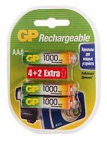 AAA Аккумуляторная батарейка GP Rechargeable 100AAAHC4/2, 6 шт. 1000мAч