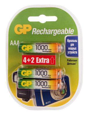 AAA Аккумуляторная батарейка GP Rechargeable 100AAAHC4/2, 6 шт. 1000мAч - фото 1 - id-p220590288