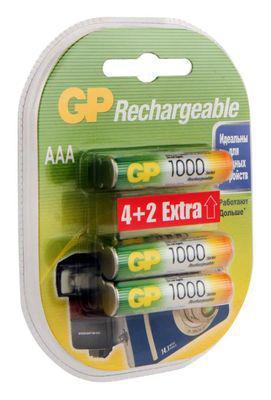 AAA Аккумуляторная батарейка GP Rechargeable 100AAAHC4/2, 6 шт. 1000мAч - фото 2 - id-p220590288