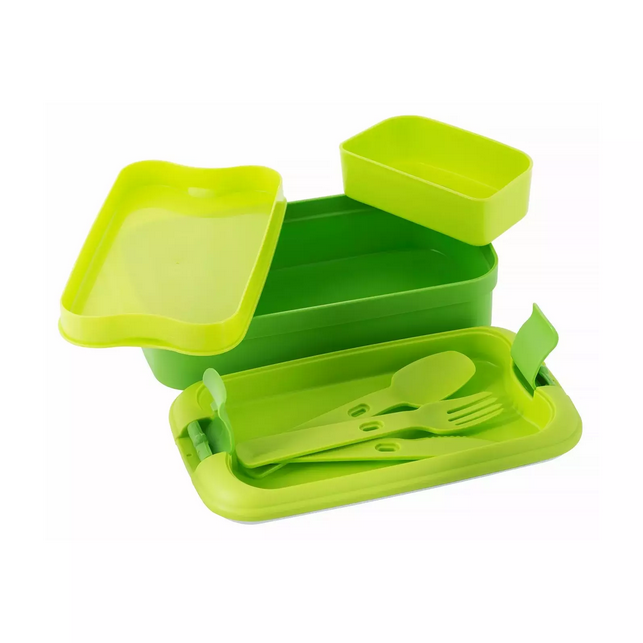 Контейнер пищевой прямоугольный со столовыми приборами 1,4L, Зелёный - фото 5 - id-p191638537