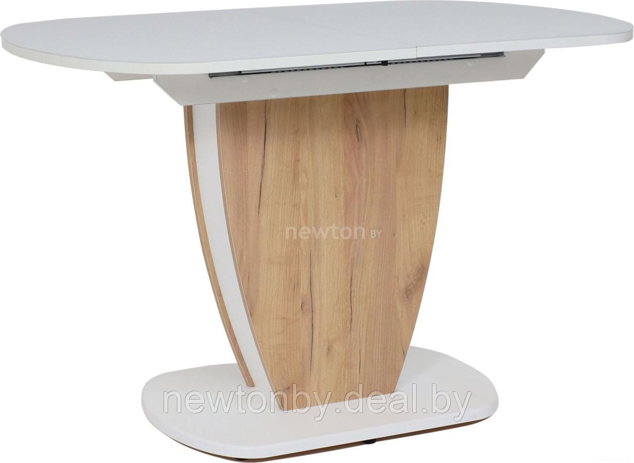 Кухонный стол Аврора Бристоль 120x80 (стекло белое матовое opti white/лдсп дуб крафт золотой/белый) - фото 1 - id-p220981950
