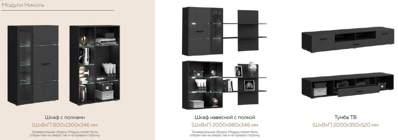 Навесной шкаф с полкой Николь (Черный глянец, Черный) фабрика Миф - фото 8 - id-p172477816