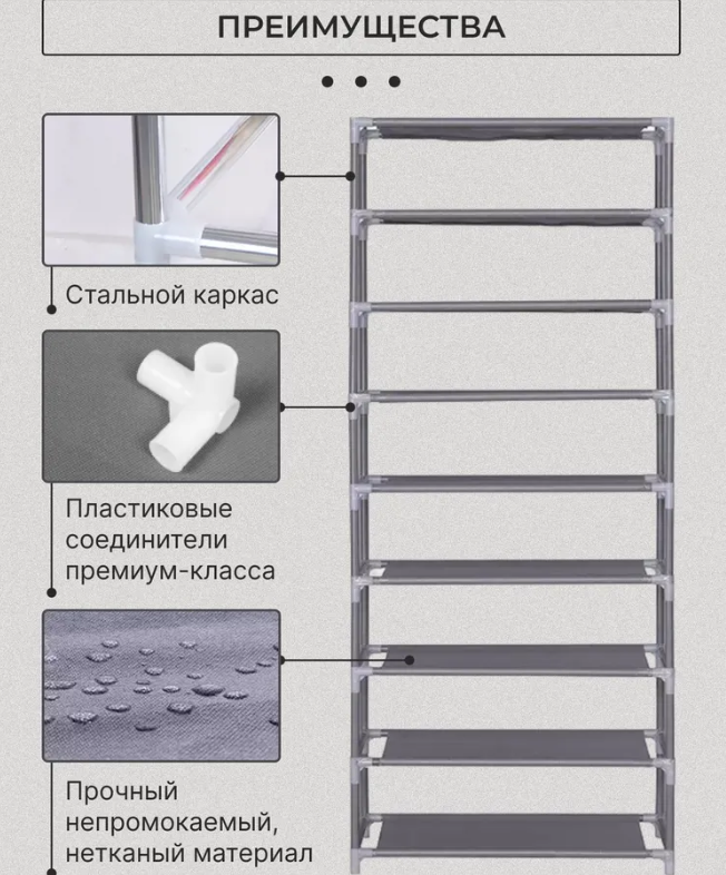 Шкаф складной тканевый для обуви Shoe Cabinet 160х60х30см. / Обувница из 9 полок / Полка для обуви - фото 5 - id-p220984607