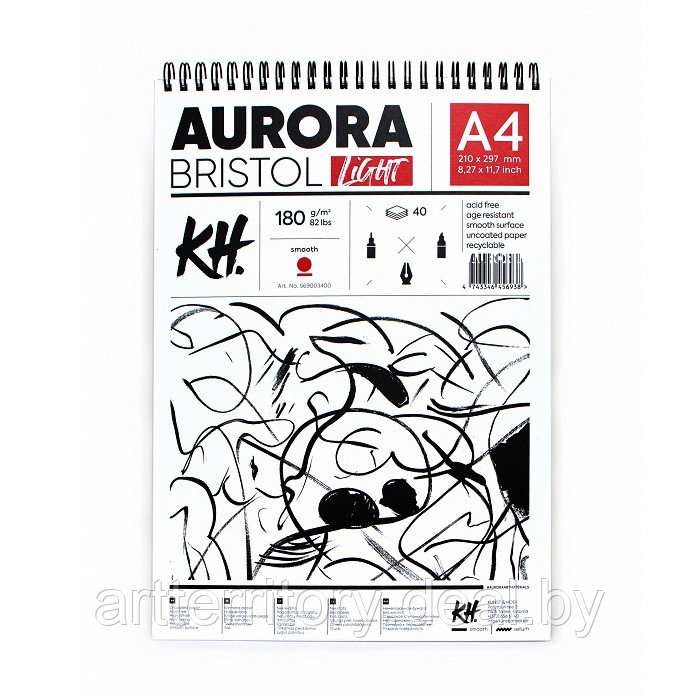 Альбом на спирали Bristol Aurora (портрет), A4, 180г/м2, 15 листов, целлюлоза 100% - фото 1 - id-p220982806