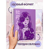 Блокнот Tochkabook Аниме. Девушка в пионах, А5, 100 г/м2, 48 листов, точка, твердая обложка