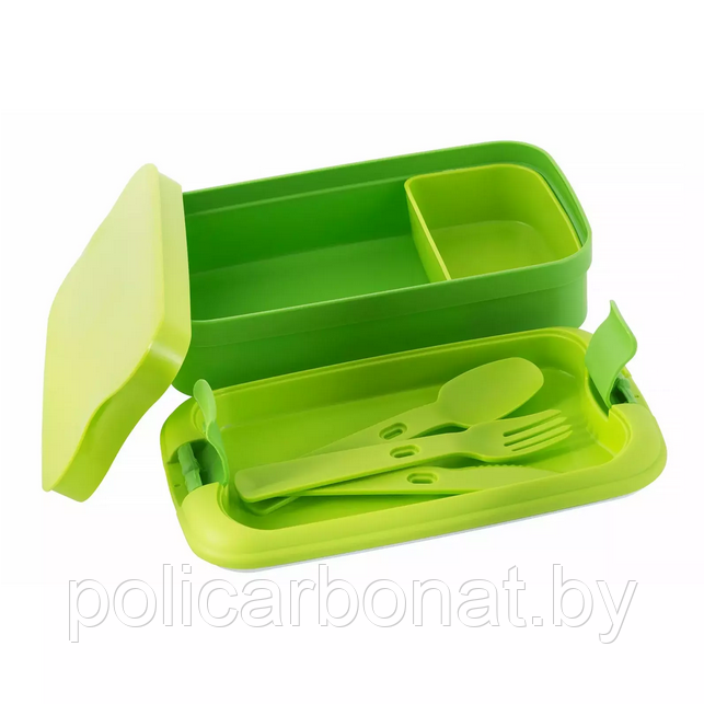Контейнер пищевой прямоугольный со столовыми приборами 1,4L, Зелёный - фото 2 - id-p220957340