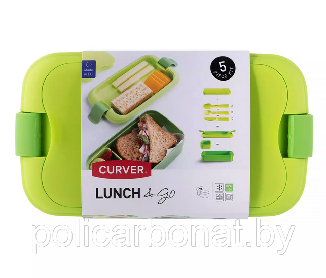 Контейнер пищевой прямоугольный со столовыми приборами 1,4L, Зелёный - фото 7 - id-p220957340