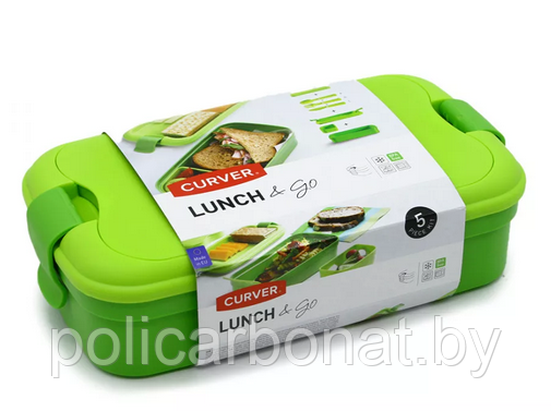 Контейнер пищевой прямоугольный со столовыми приборами 1,4L, Зелёный - фото 9 - id-p220957340