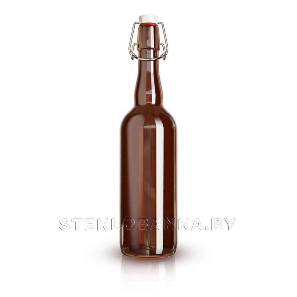 Стеклянная бутылка 0,750 л. (750 мл.) «Бугельная» (Коричневая) с пробкой - фото 1 - id-p204356656