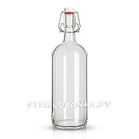 Стеклянная бутылка 1,0 л. (1000 мл.) «Бугельная» (Прозрачная) с пробкой